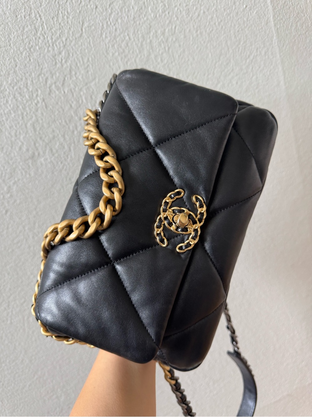 Chanel 19 Small Black Flap in Gold Hardware Microchipped